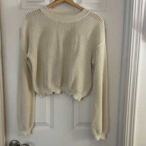Double zero loose knit cream sweater medium distressed hem